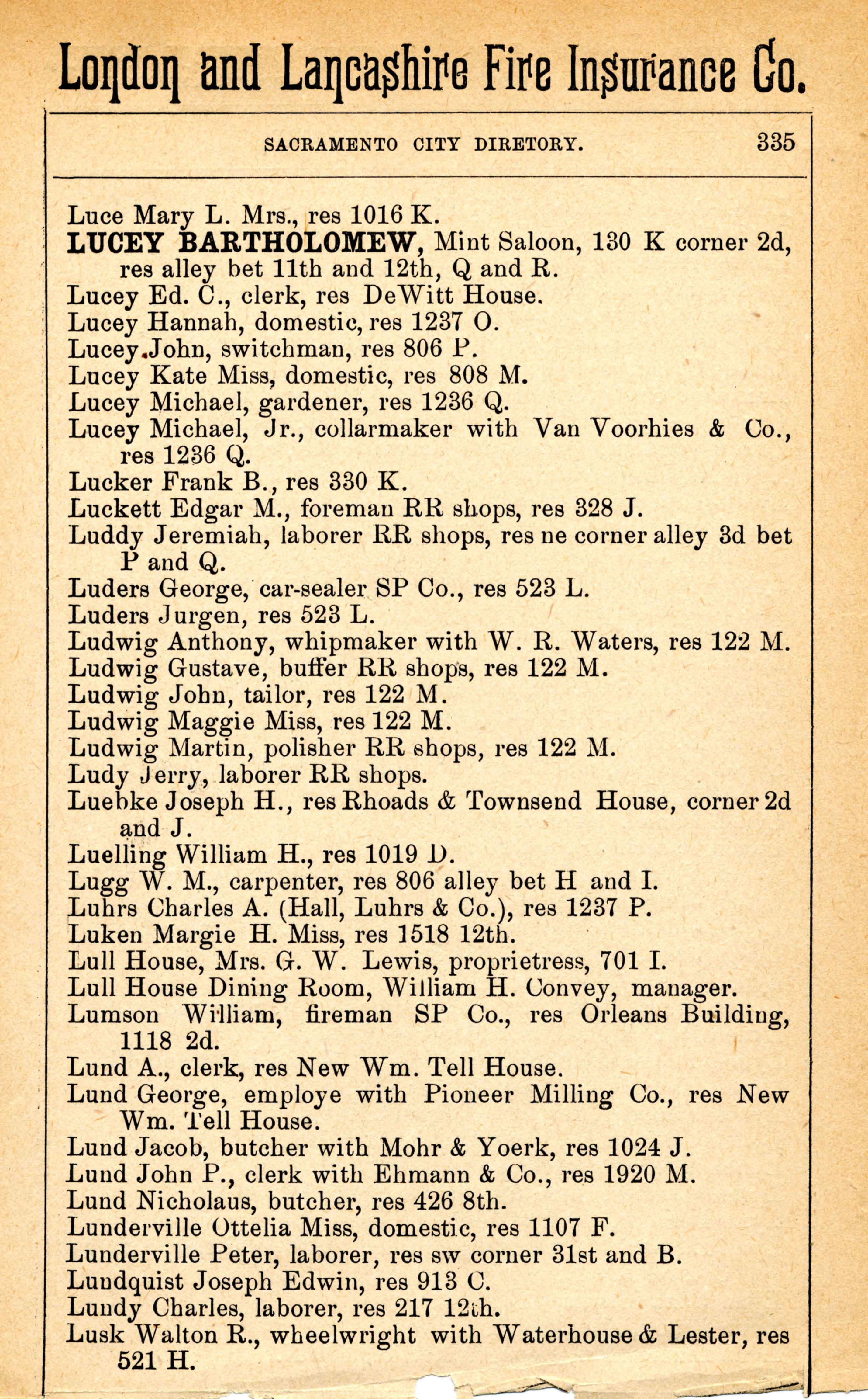 Photo of a page from the 1891 Sacramento City Directory