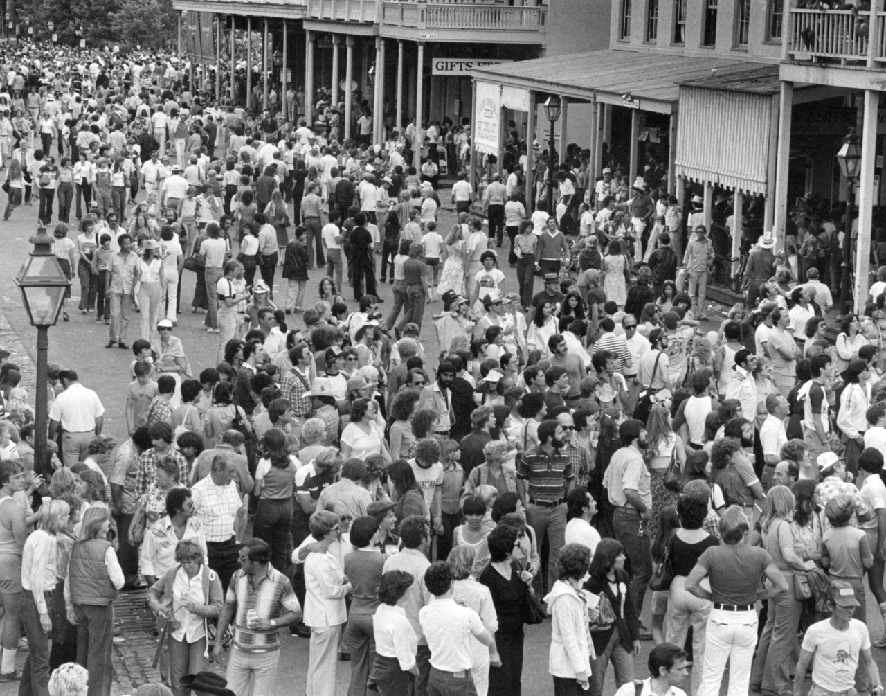 Crowd of people in the street in Old Sacramento