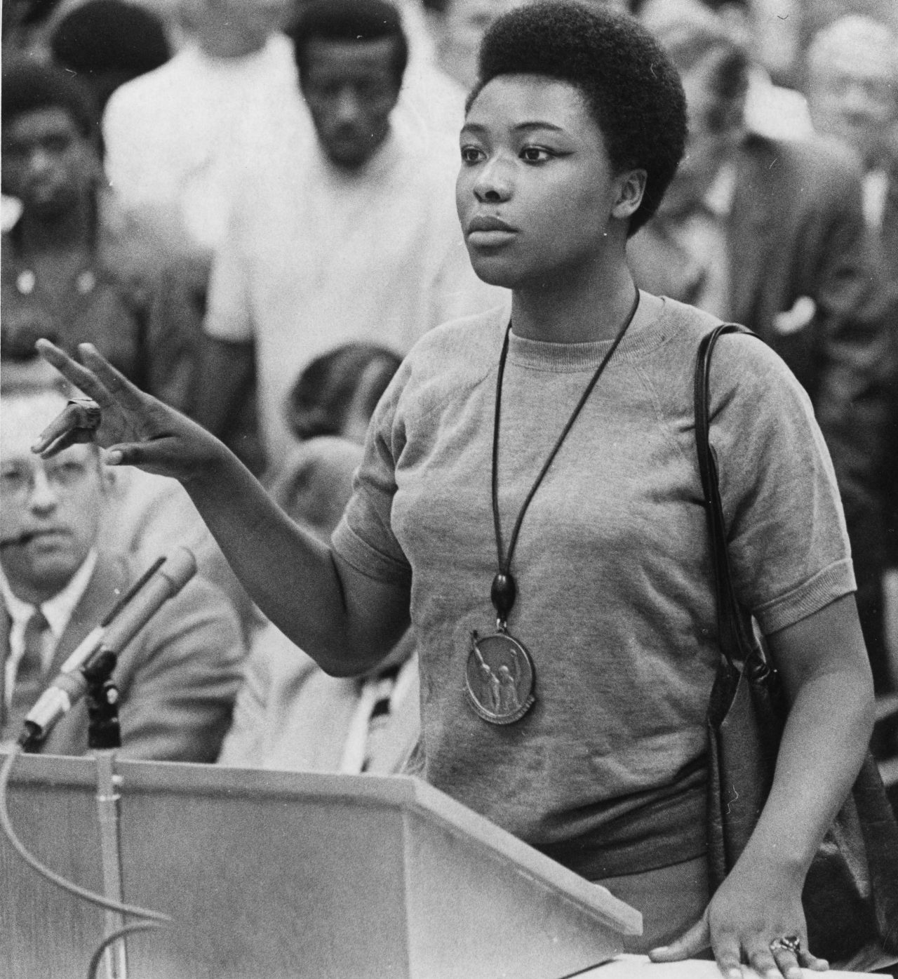 unidentified woman spoke at a city council meeting